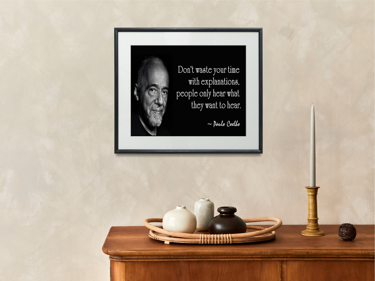 16x20 Framed Paulo Coelbo Quote - Don't Waste Time - vintageframedprints.com