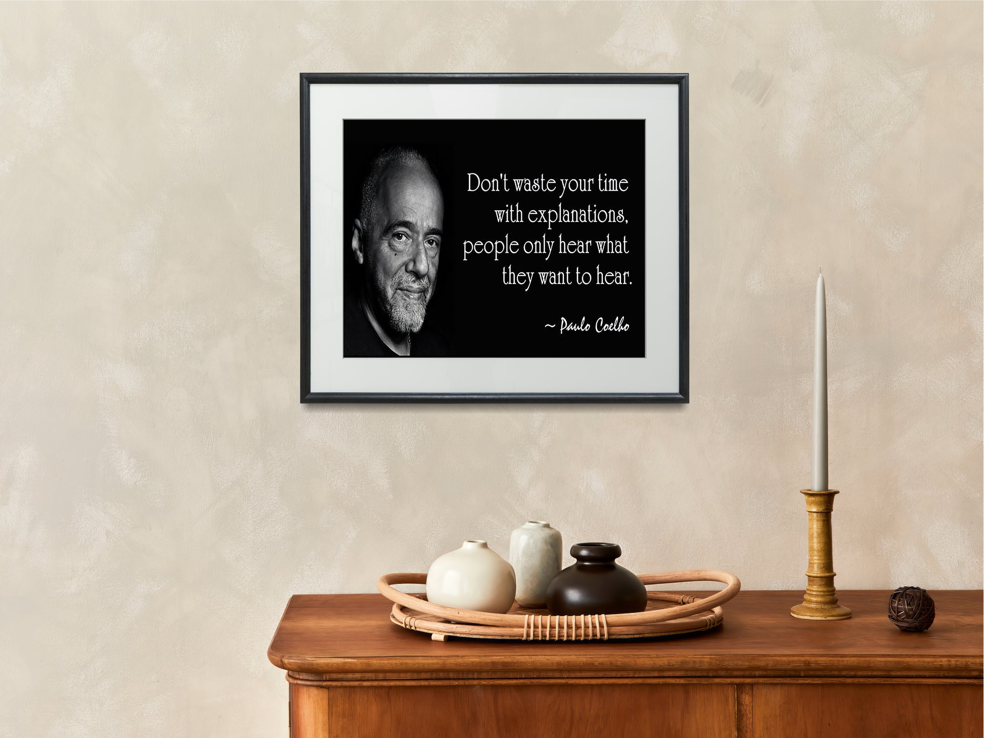 16x20 Framed Paulo Coelbo Quote - Don't Waste Time - vintageframedprints.com