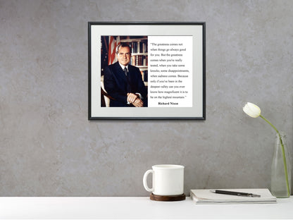 16x20 Framed Richard Nixon Quote - Greatness Comes When You're Really Tested - vintageframedprints.com