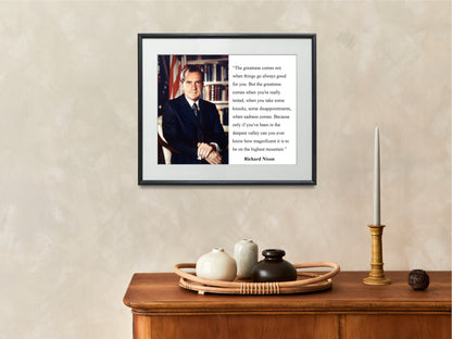 16x20 Framed Richard Nixon Quote - Greatness Comes When You're Really Tested - vintageframedprints.com