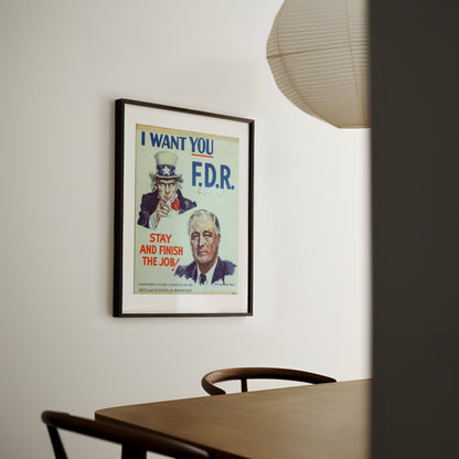 Political Print: I Want YOU FDR - 1944 Election - vintageframedprints.com