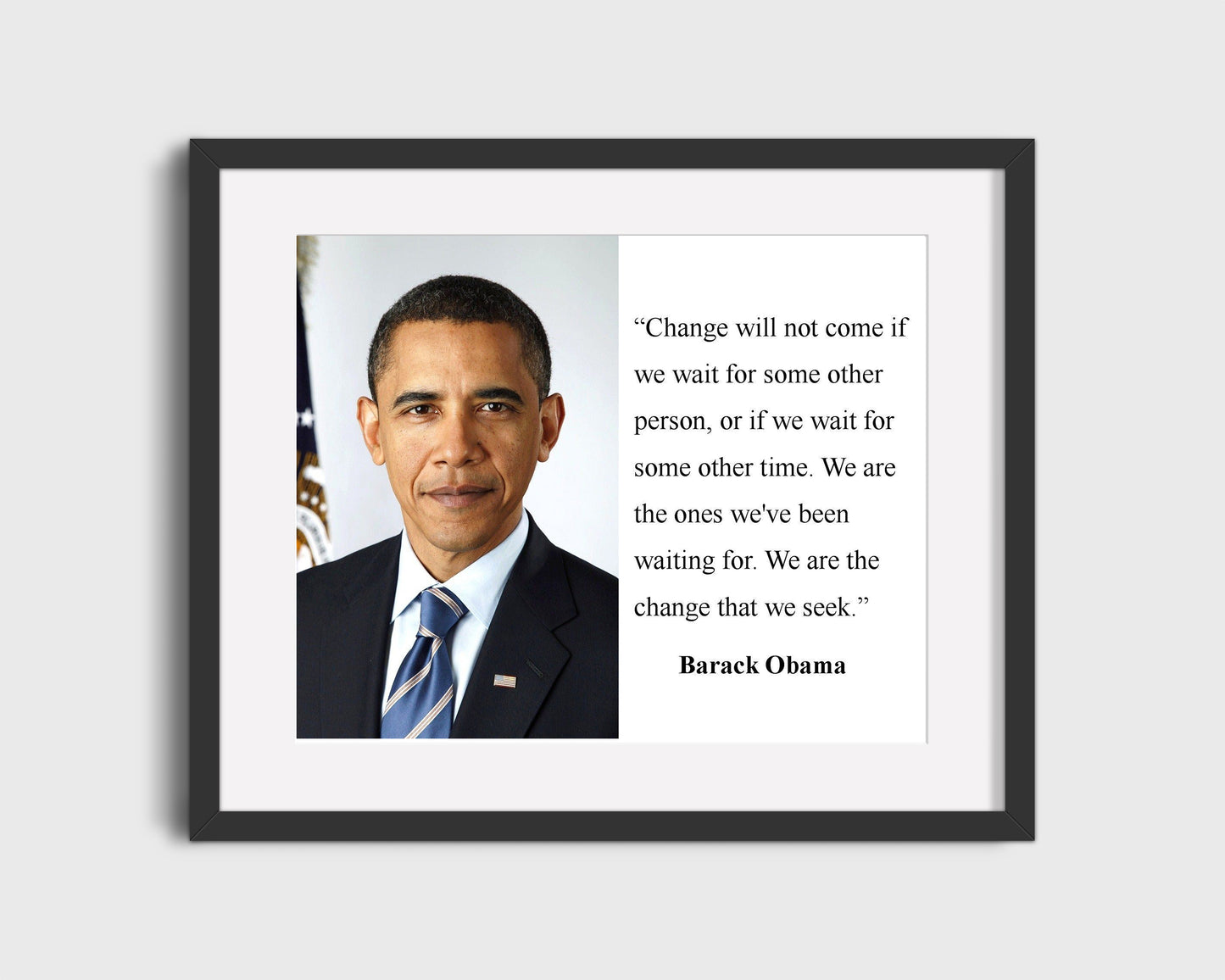 16x20 Framed Barack Obama Quote - Change Will Not Come If We Wait - vintageframedprints.com