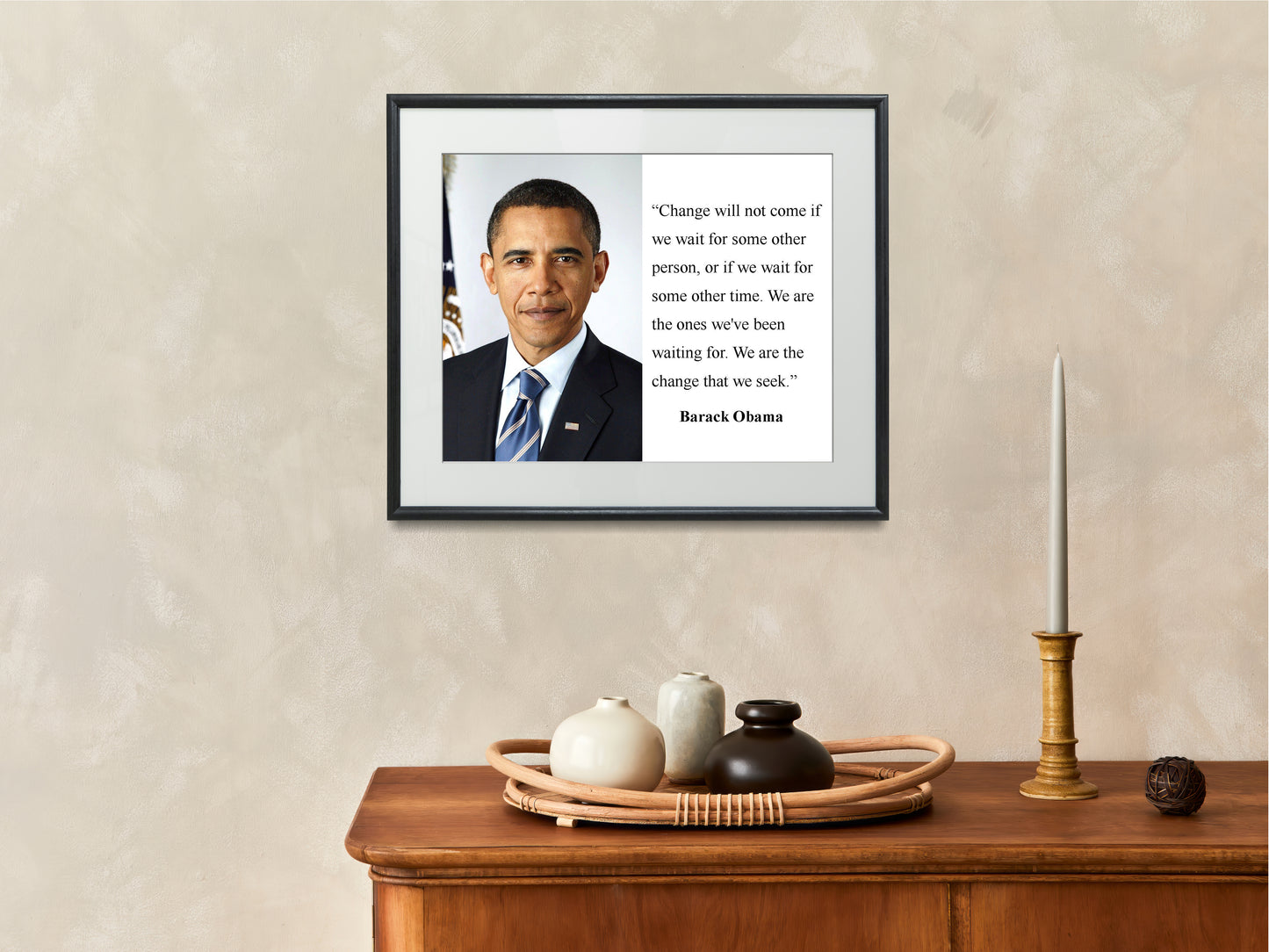 16x20 Framed Barack Obama Quote - Change Will Not Come If We Wait - vintageframedprints.com