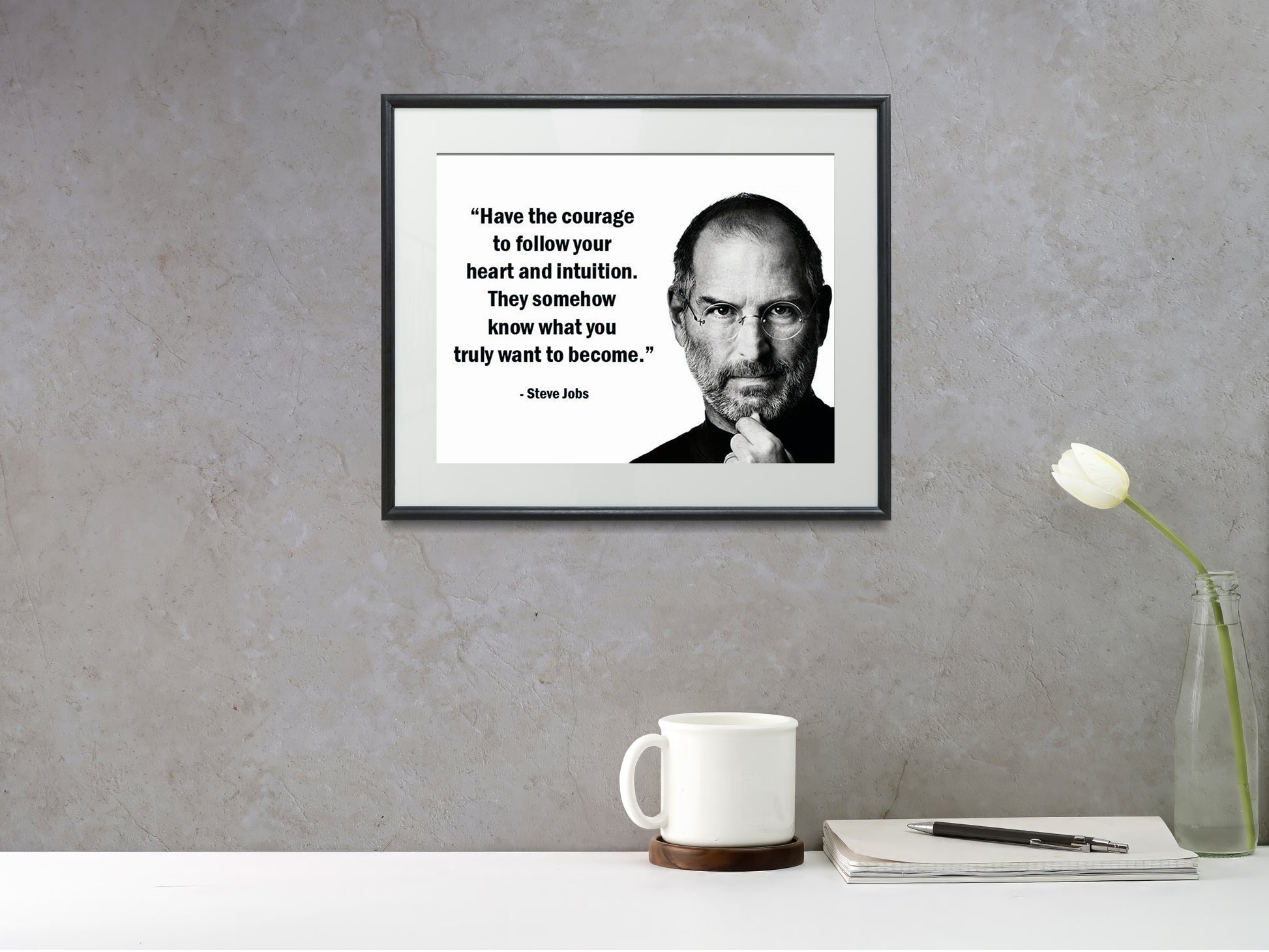 16x20 Framed Steve Jobs Quote - Follow Your Heart - vintageframedprints.com