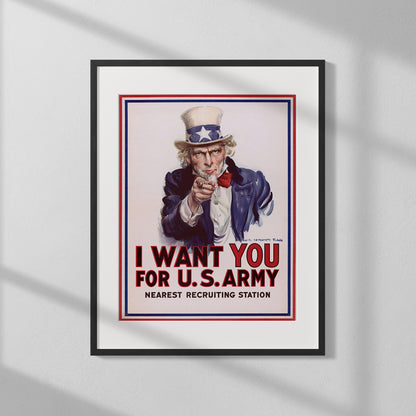 War Time Poster Print:  I Want YOU for the US Army - vintageframedprints.com