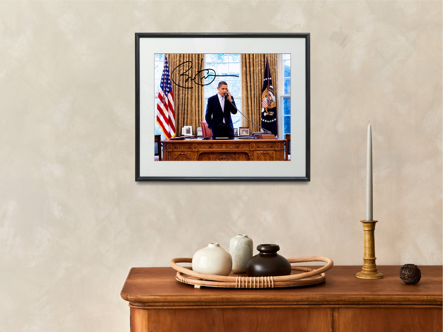 16x20 Framed Barak Obama Autograph Promo Print - Oval Office - vintageframedprints.com