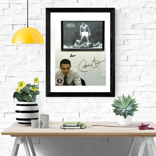 History Poster Print: Ali And Obama Autograph Promo Print - Thinking Under a Photo - vintageframedprints.com