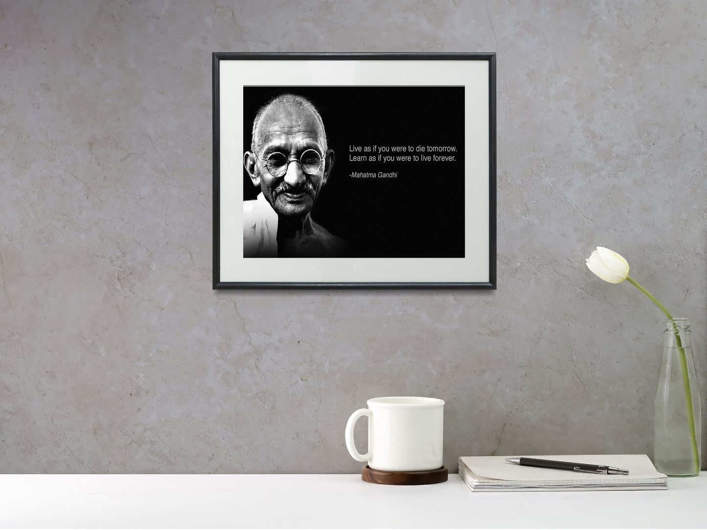 16x20 Framed Gandhi Quote - Live and Learn - vintageframedprints.com