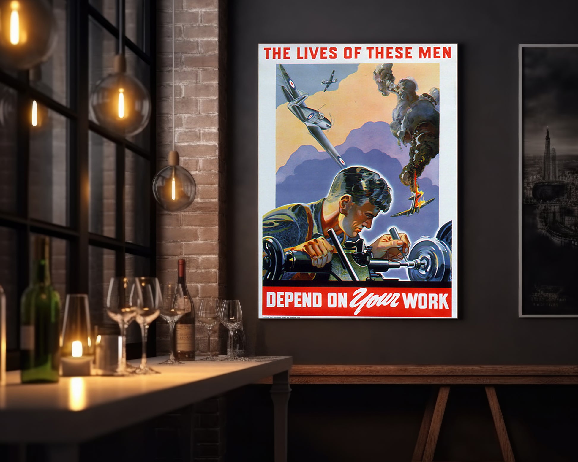 War Time Poster Print: Lives Depend On Your Work - vintageframedprints.com