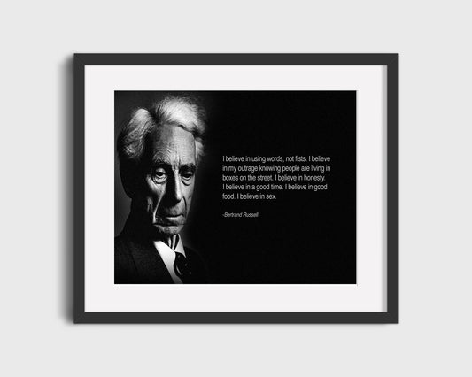 16x20 Framed Bertrand Russell Quote - Basic Beliefs - vintageframedprints.com