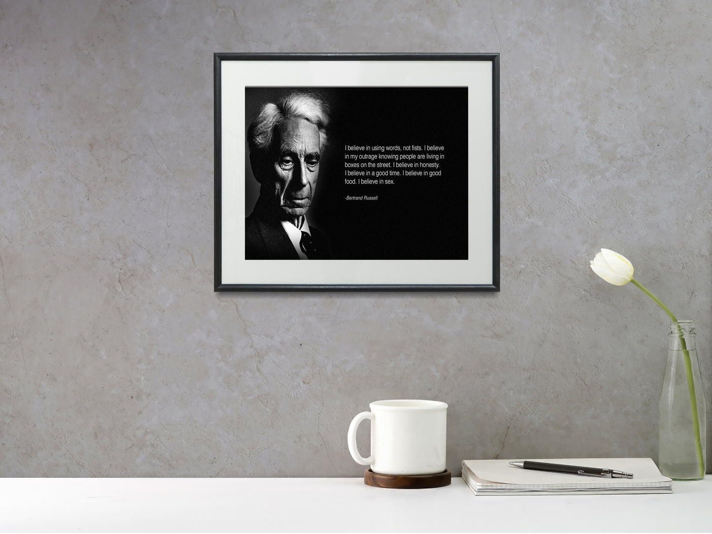 16x20 Framed Bertrand Russell Quote - Basic Beliefs - vintageframedprints.com