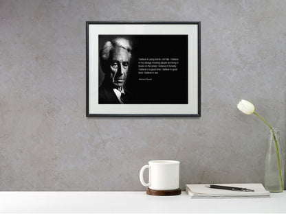 16x20 Framed Bertrand Russell Quote - Basic Beliefs - vintageframedprints.com