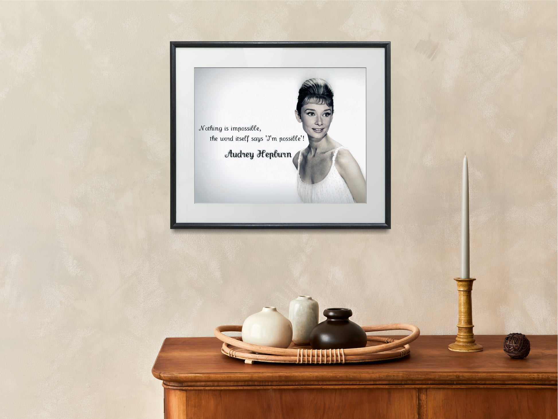 16x20 Framed Audrey Hepburn Quote - Nothing is Impossible - vintageframedprints.com