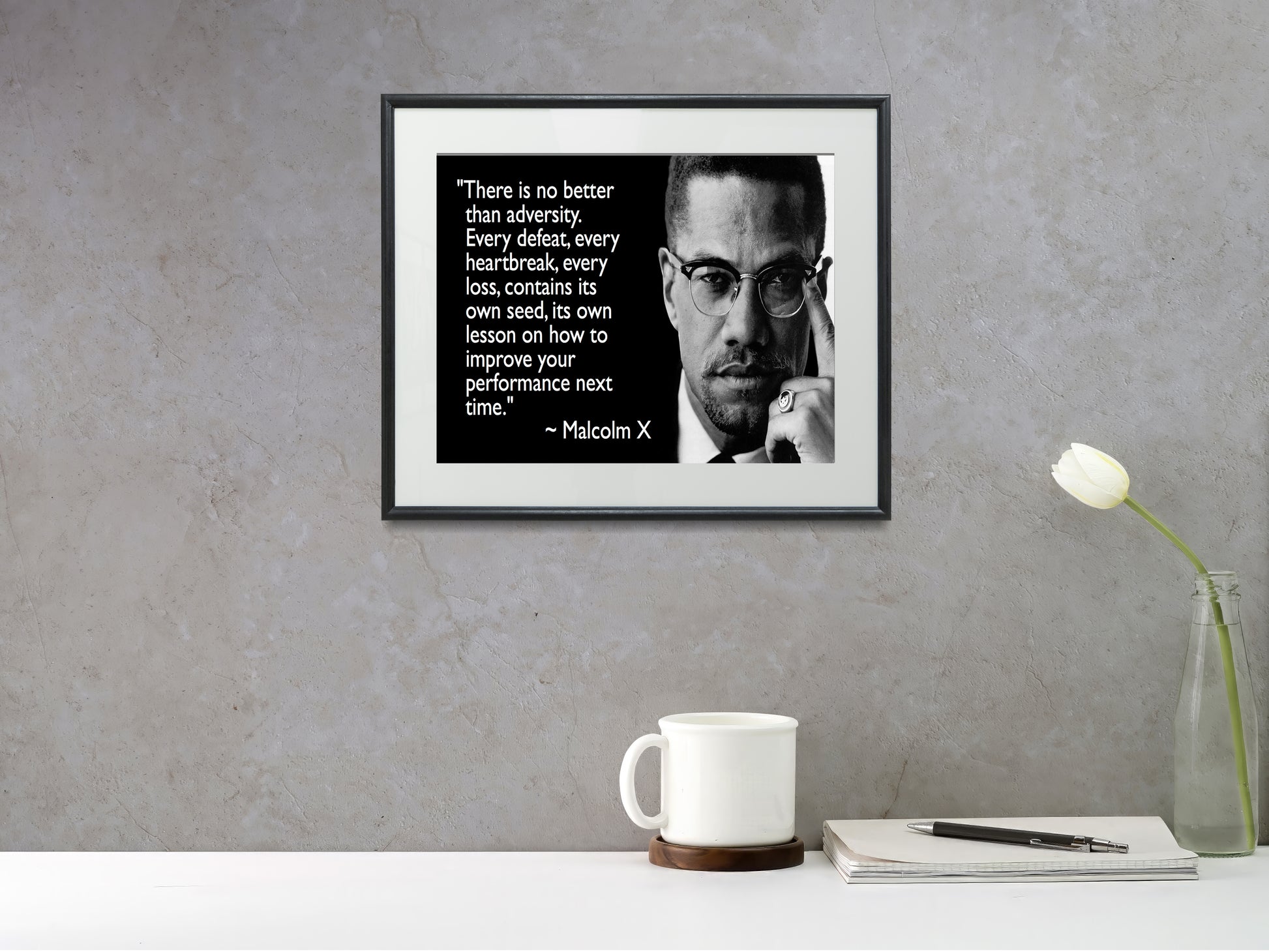 16x20 Framed Malcolm X Quote - Every Defeat, Every Heartbreak, Every Loss - vintageframedprints.com