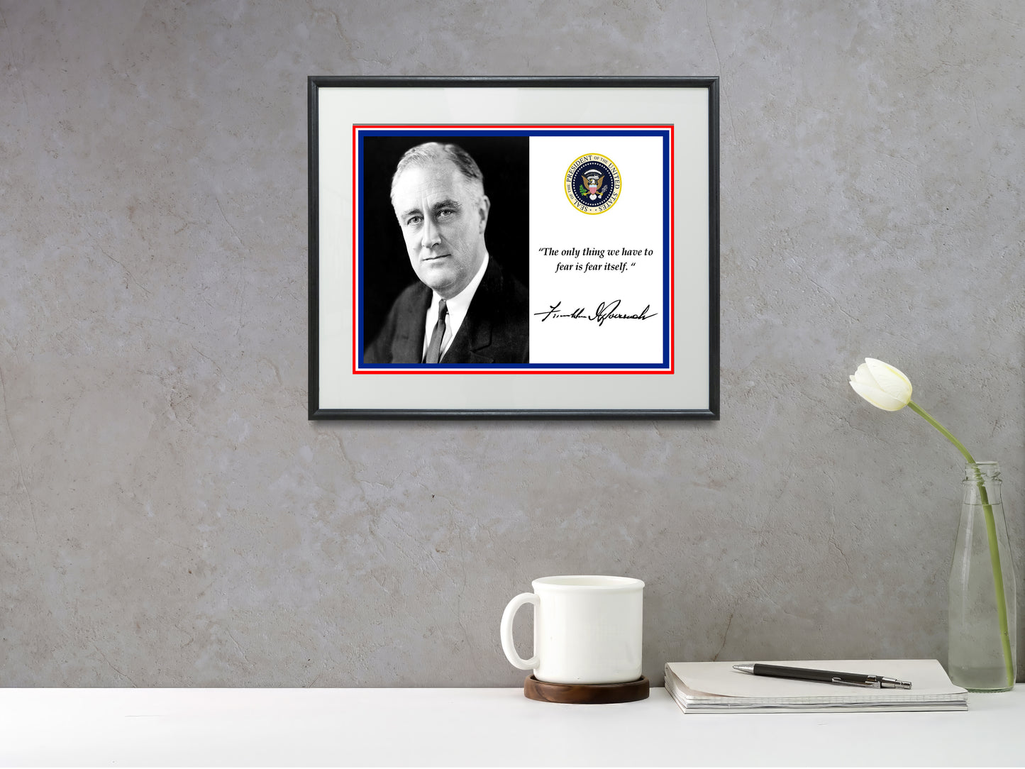 16x20 Framed Franklin Delano Roosevelt Autograph Promo Print - FDR Quote - vintageframedprints.com