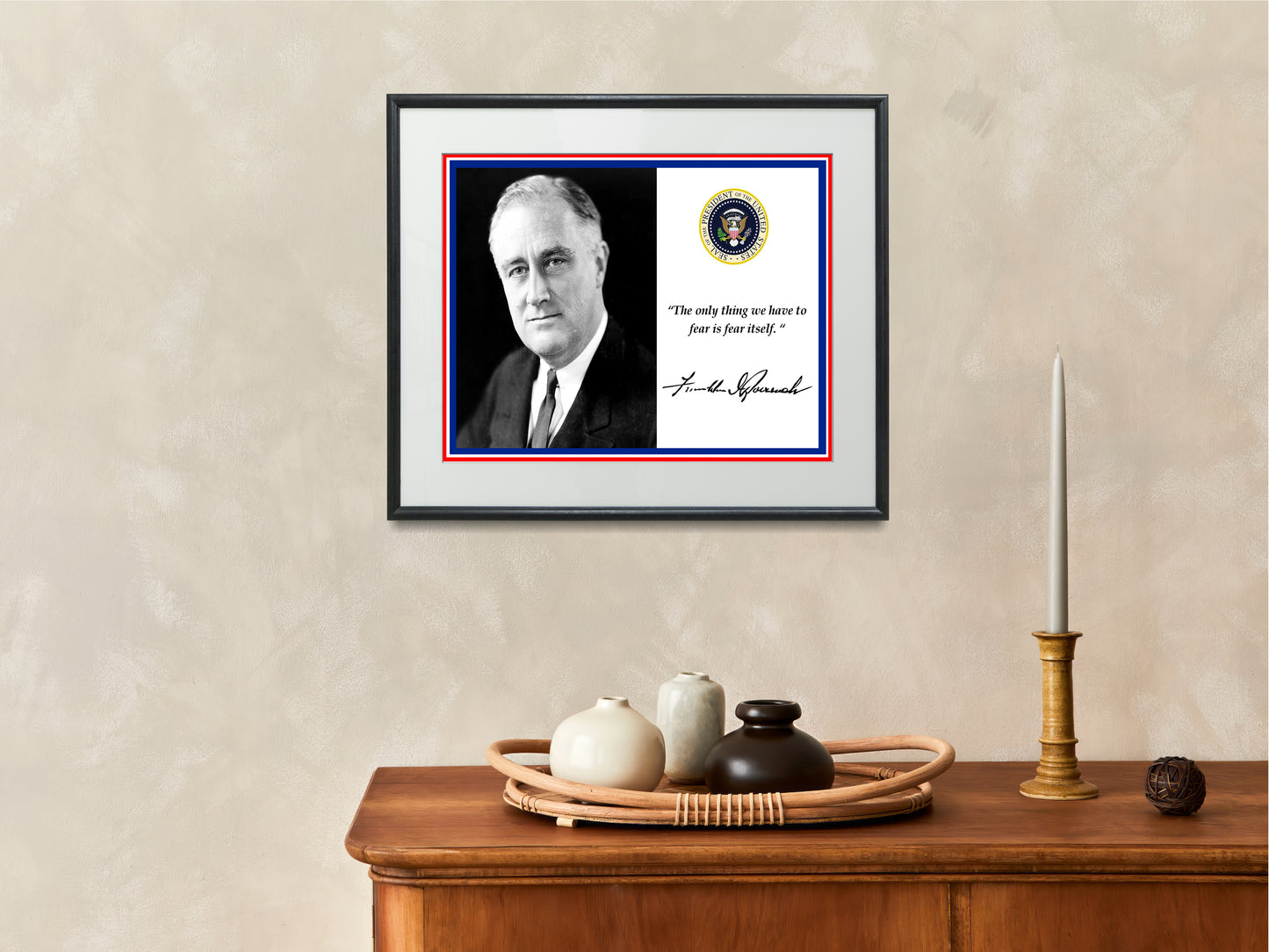 16x20 Framed Franklin Delano Roosevelt Autograph Promo Print - FDR Quote - vintageframedprints.com