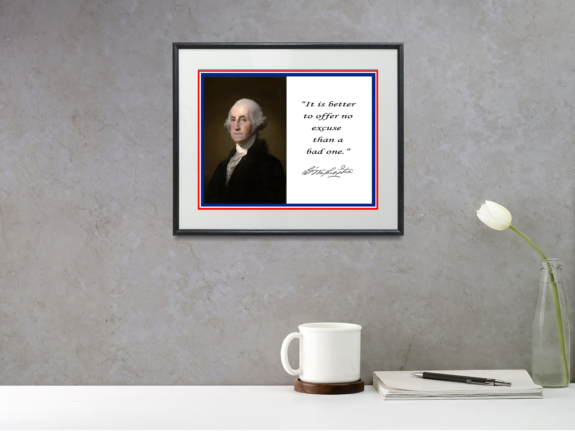 16x20 Framed George Washington Autograph Promo Print - Inspirational Quote - vintageframedprints.com