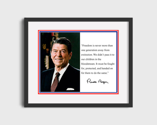 16x20 Framed Ronald Reagan - Presidential Quote - Freedom and Extinction - vintageframedprints.com