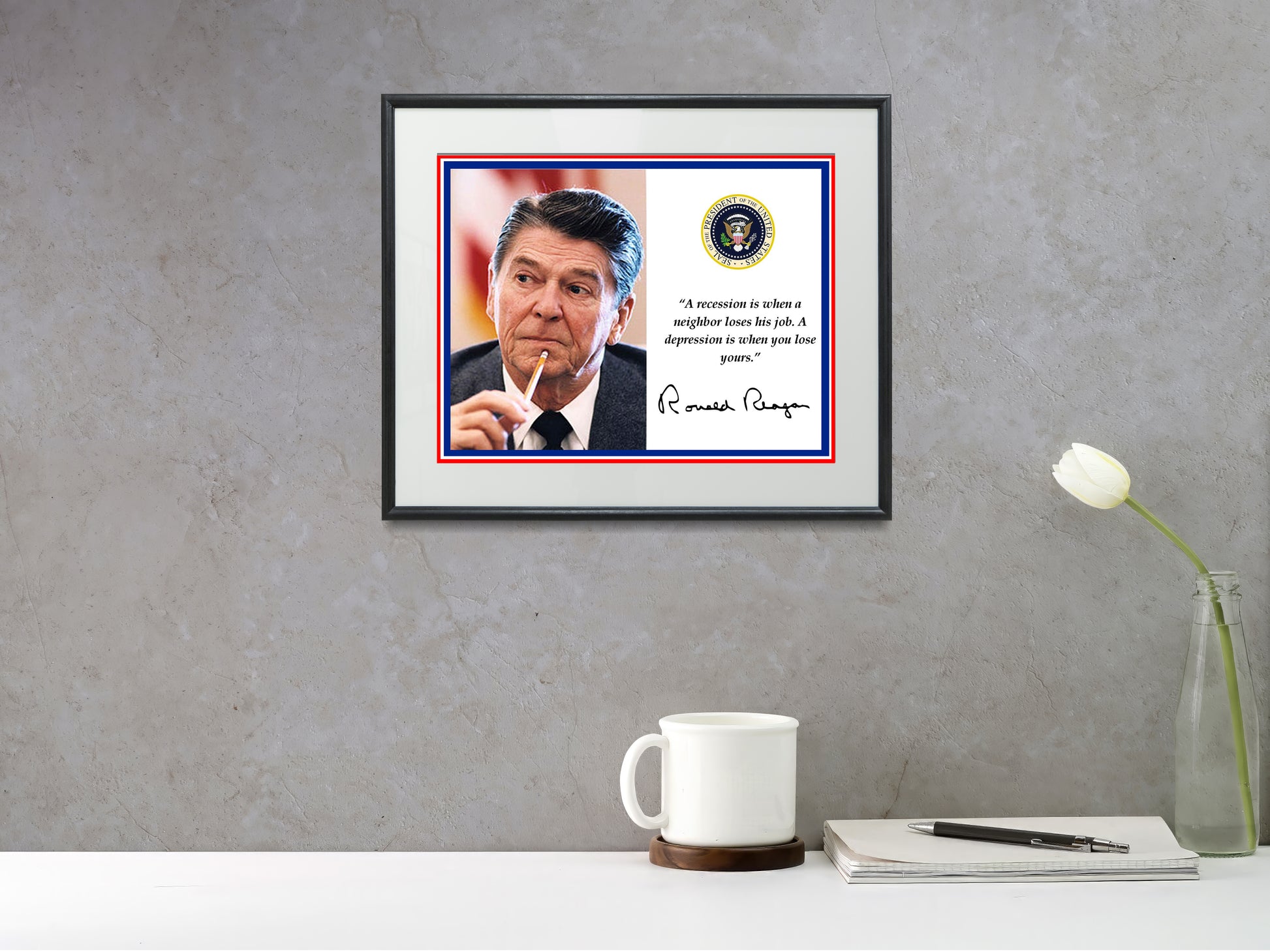 16x20 Framed Ronald Reagan Quote - A Recession vs A Depression - vintageframedprints.com