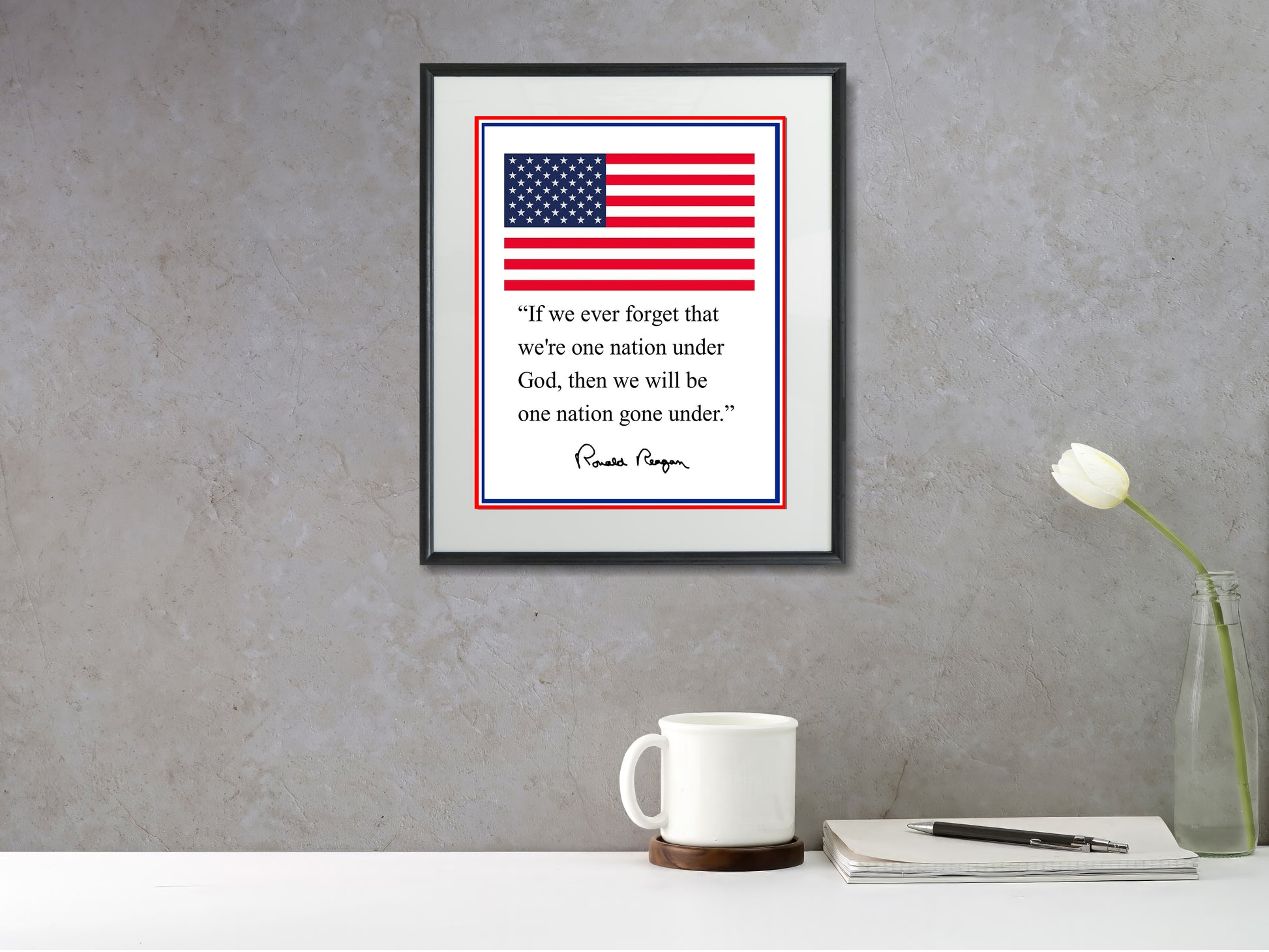 16x20 Framed Ronald Reagan - Flag - Presidential Quote - vintageframedprints.com