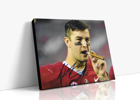 Alabama Autograph Canvas - AJ McCarron Celebration - Cigar Victory