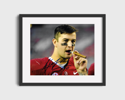Alabama Autograph Print - AJ McCarron Celebration - Cigar Victory College FSPrints Gallery Frame 16x20