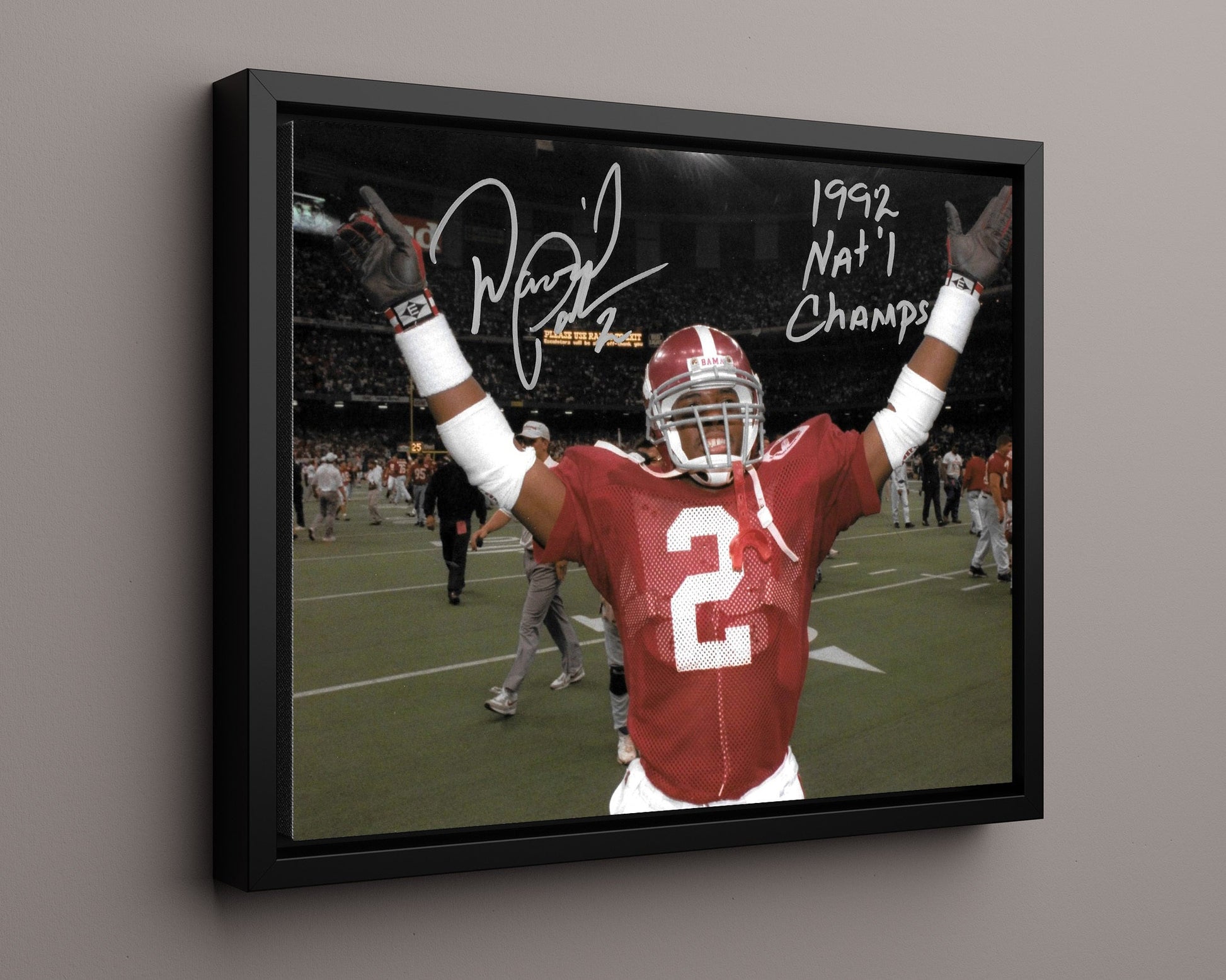 Alabama Autograph Print - David Palmer Arms Raised - 1992 Champs College FSPrints Floating Canvas 16x20