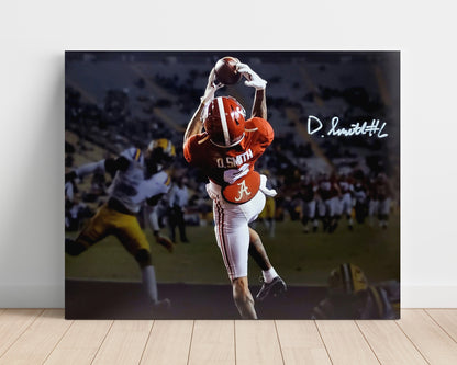 Alabama Autograph Print - DeVonta Smith Heisman Catch - Slim Reaper in Flight