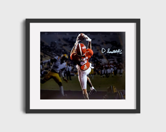 Alabama Autograph Print - DeVonta Smith Heisman Catch - Slim Reaper in Flight