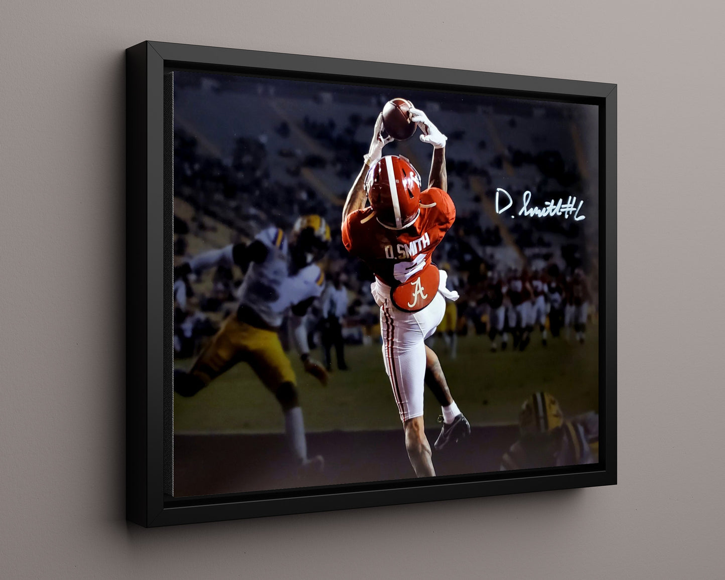 Alabama Autograph Print - DeVonta Smith Heisman Catch - Slim Reaper in Flight