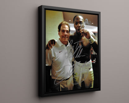 Alabama Autograph Print - Derrick Henry & Nick Saban - Victory Cigar College FSPrints Floating Canvas 16x20