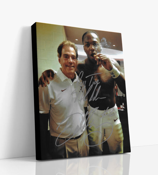 Alabama Autograph Canvas - Derrick Henry and Nick Saban - Victory Smoke