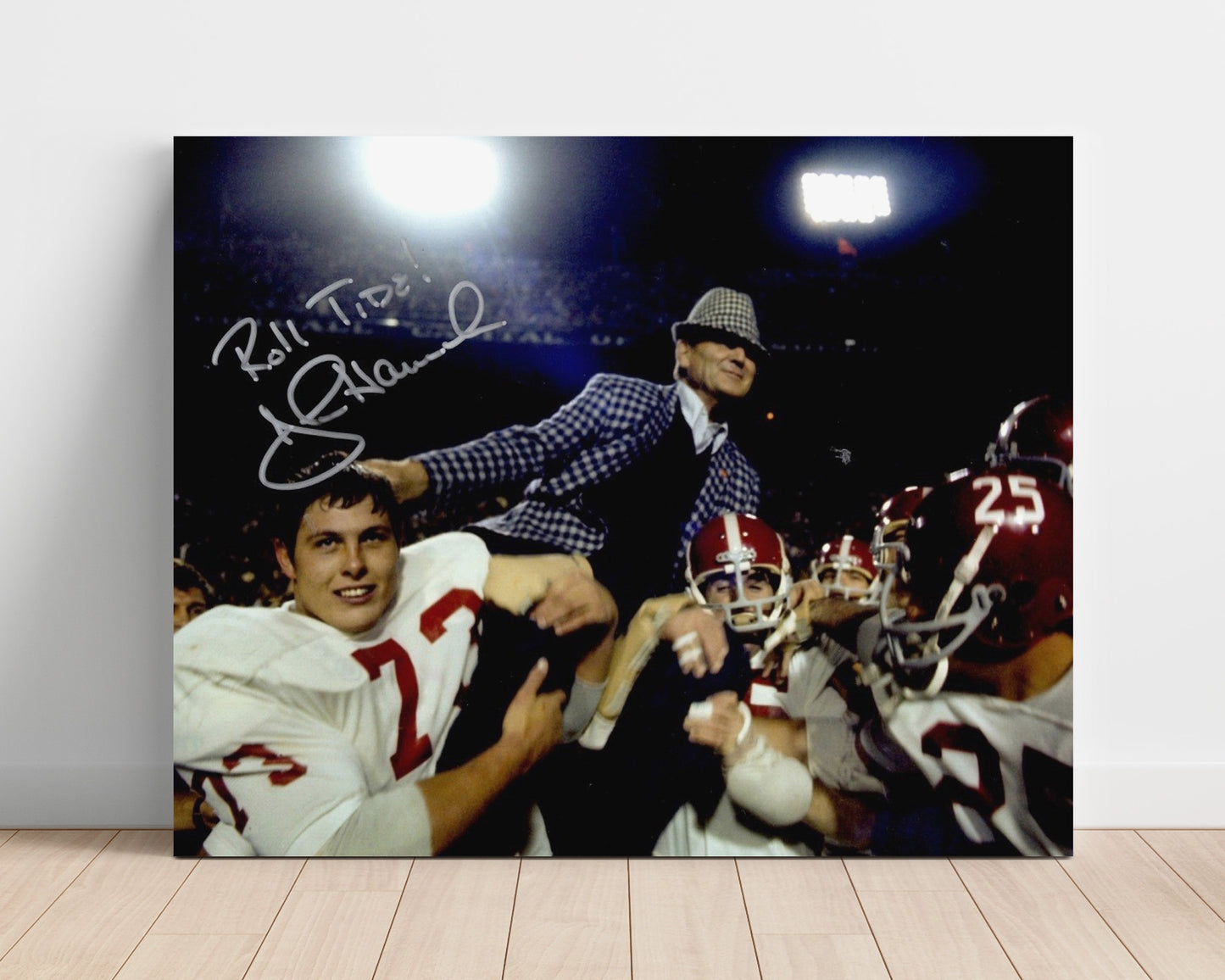 Alabama Autograph Print - John Hannah & Coach Bryant Celebration - Roll Tide Glory