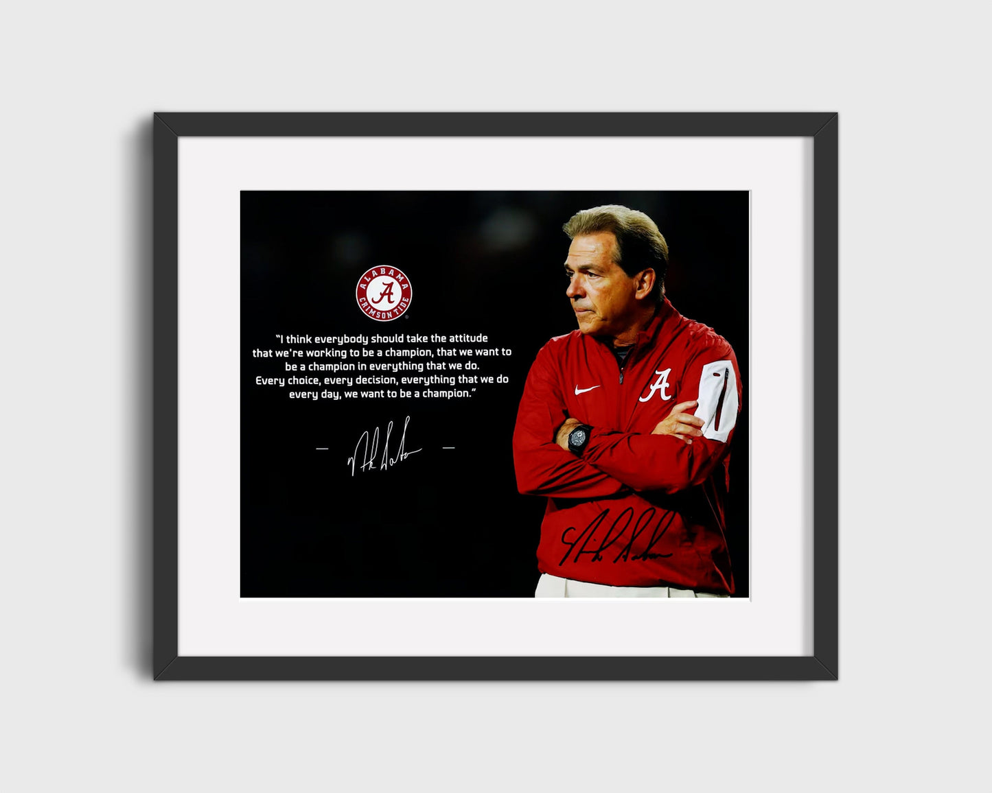 Alabama Autograph Print - Nick Saban - Champion Creed College FSPrints Gallery Frame 16x20