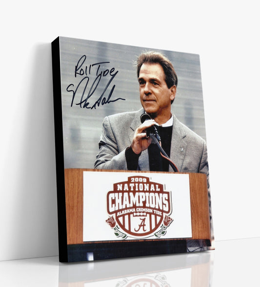 Alabama Autograph Canvas - Nick Saban 2009 Champs - Roll Podium Tide