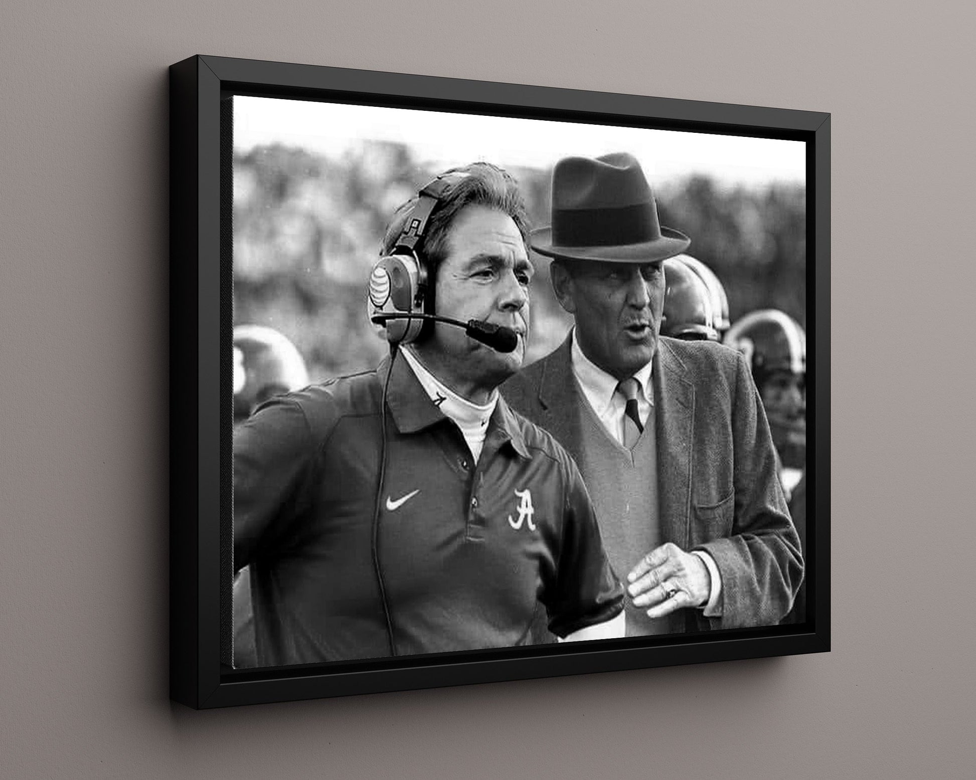 Alabama Autograph Print - Saban & The Bear - Timeless Titans College FSPrints Floating Canvas 16x20