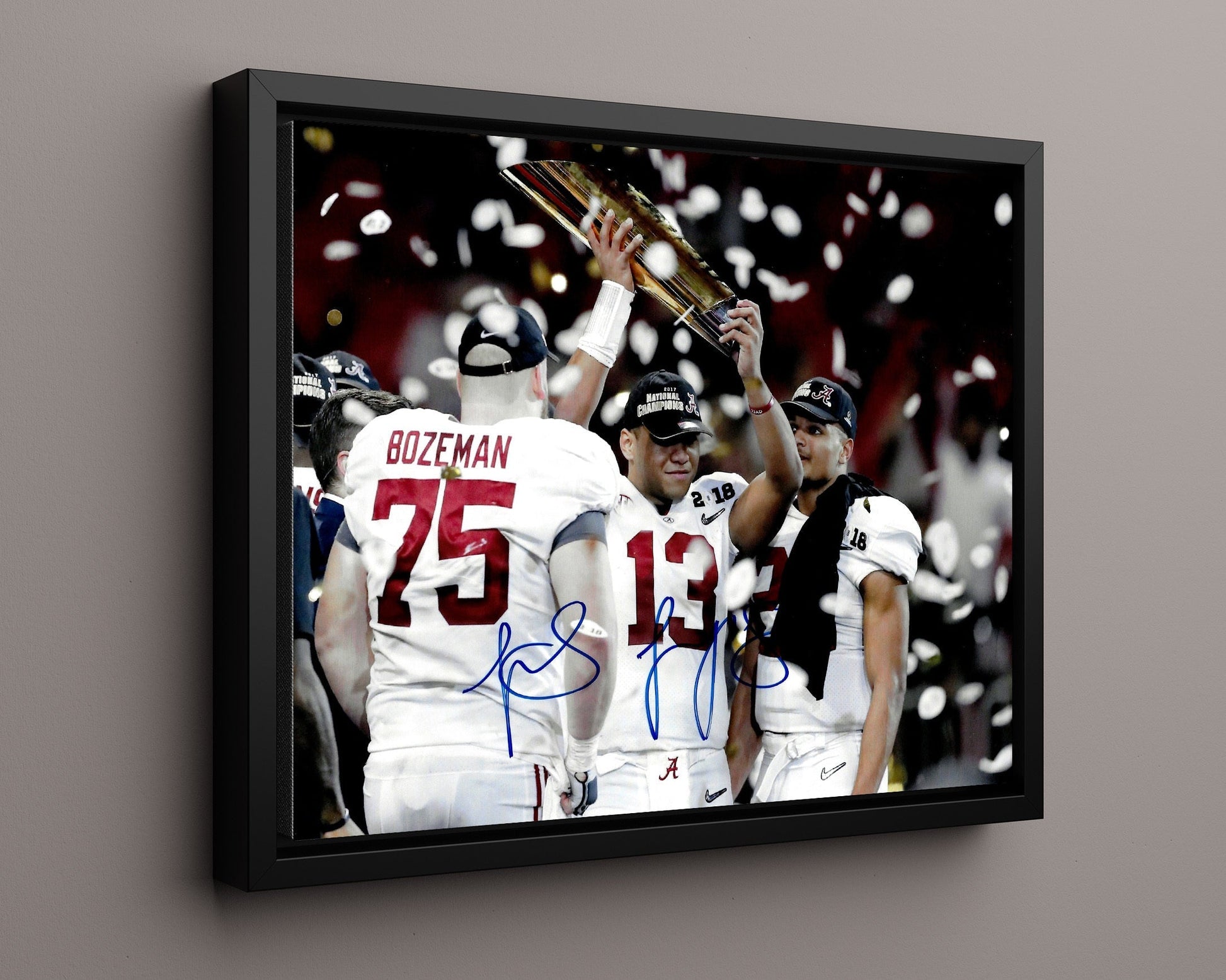 Alabama Autograph Print - Tua Tagovailoa Champions - Trophy Time College FSPrints Floating Canvas 16x20