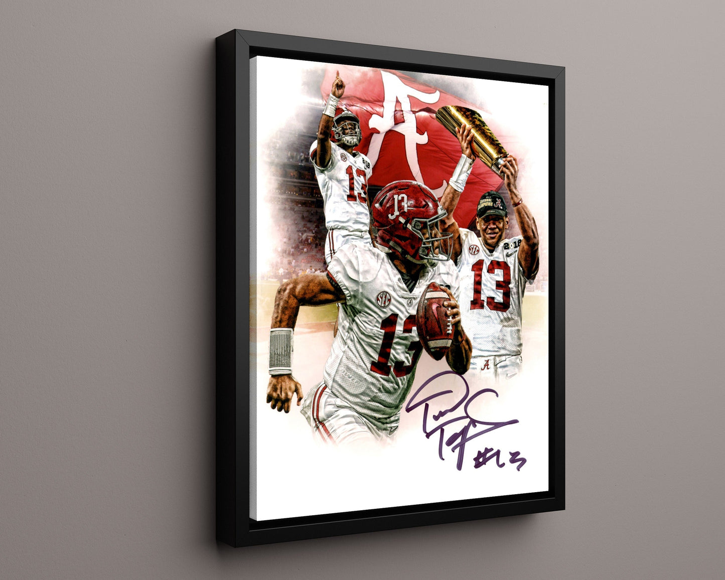 Alabama Autograph Print - Tua Tagovailoa Collage - Hawaiian Heat College FSPrints Floating Canvas 16x20