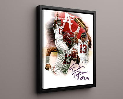 Alabama Autograph Print - Tua Tagovailoa Collage - Hawaiian Heat College FSPrints Floating Canvas 16x20