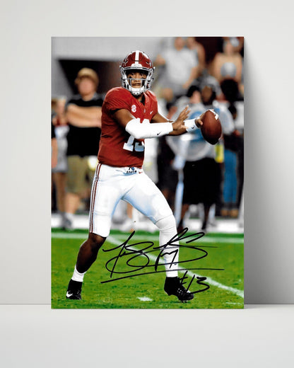 Alabama Autograph Print - Tua Tagovailoa Pocket Pass - Calm Under Fire College FSPrints Poster 16x20