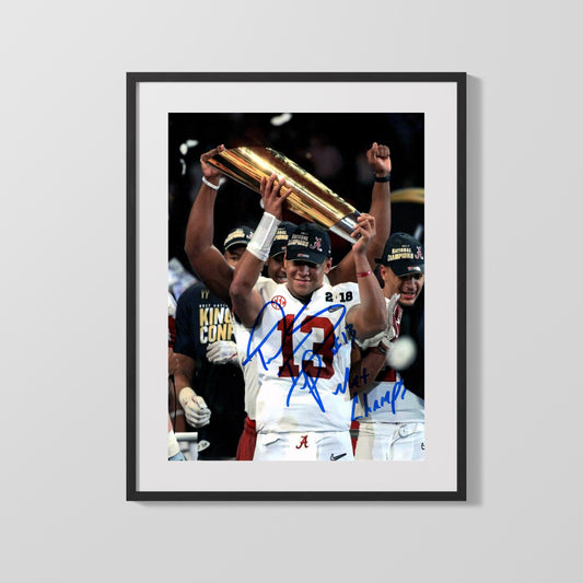 Alabama Autograph Print - Tua Tagovailoa Trophy - Championship Smile