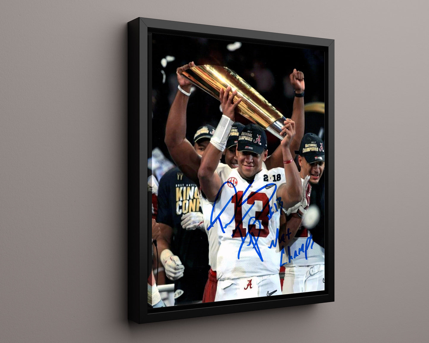 Alabama Autograph Print - Tua Tagovailoa Trophy - Championship Smile