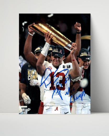 Alabama Autograph Print - Tua Tagovailoa Trophy - Championship Smile College FSPrints Poster 16x20
