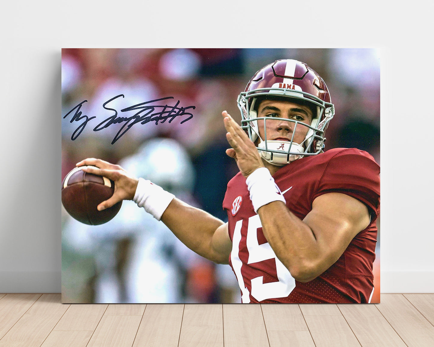 Alabama Autograph Print - Ty Simpson - Pass in Progress