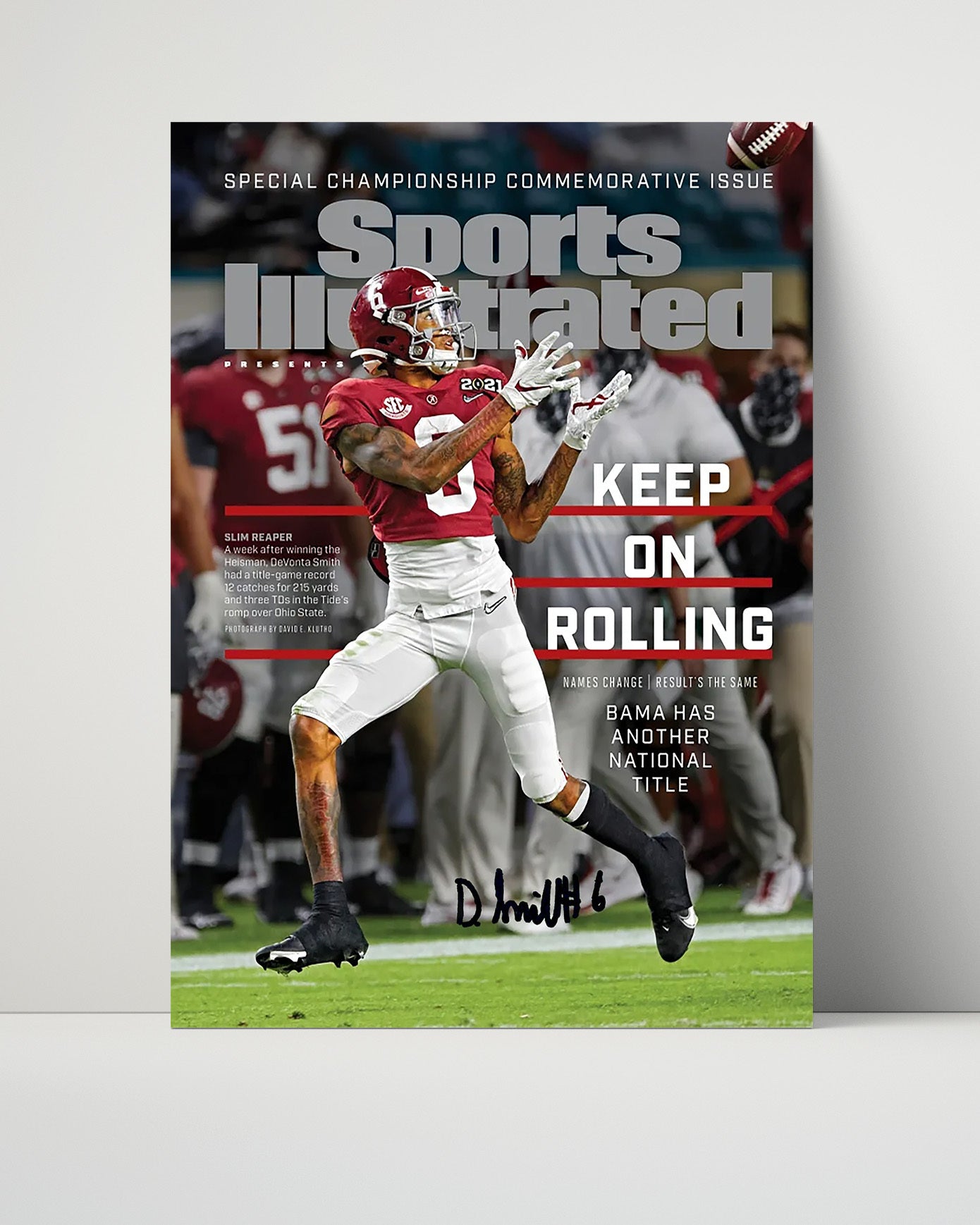 Alabama Autograph SI Print - DeVonta Smith Champs - Slim Reaper Shines College FSPrints Poster 16x20