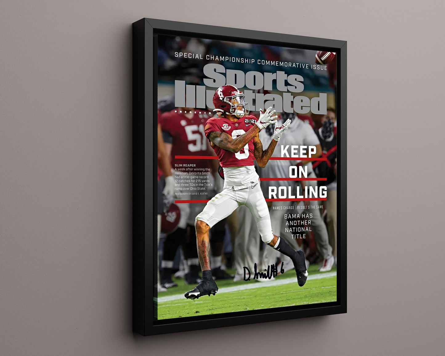 Alabama Autograph SI Print - DeVonta Smith Champs - Slim Reaper Shines