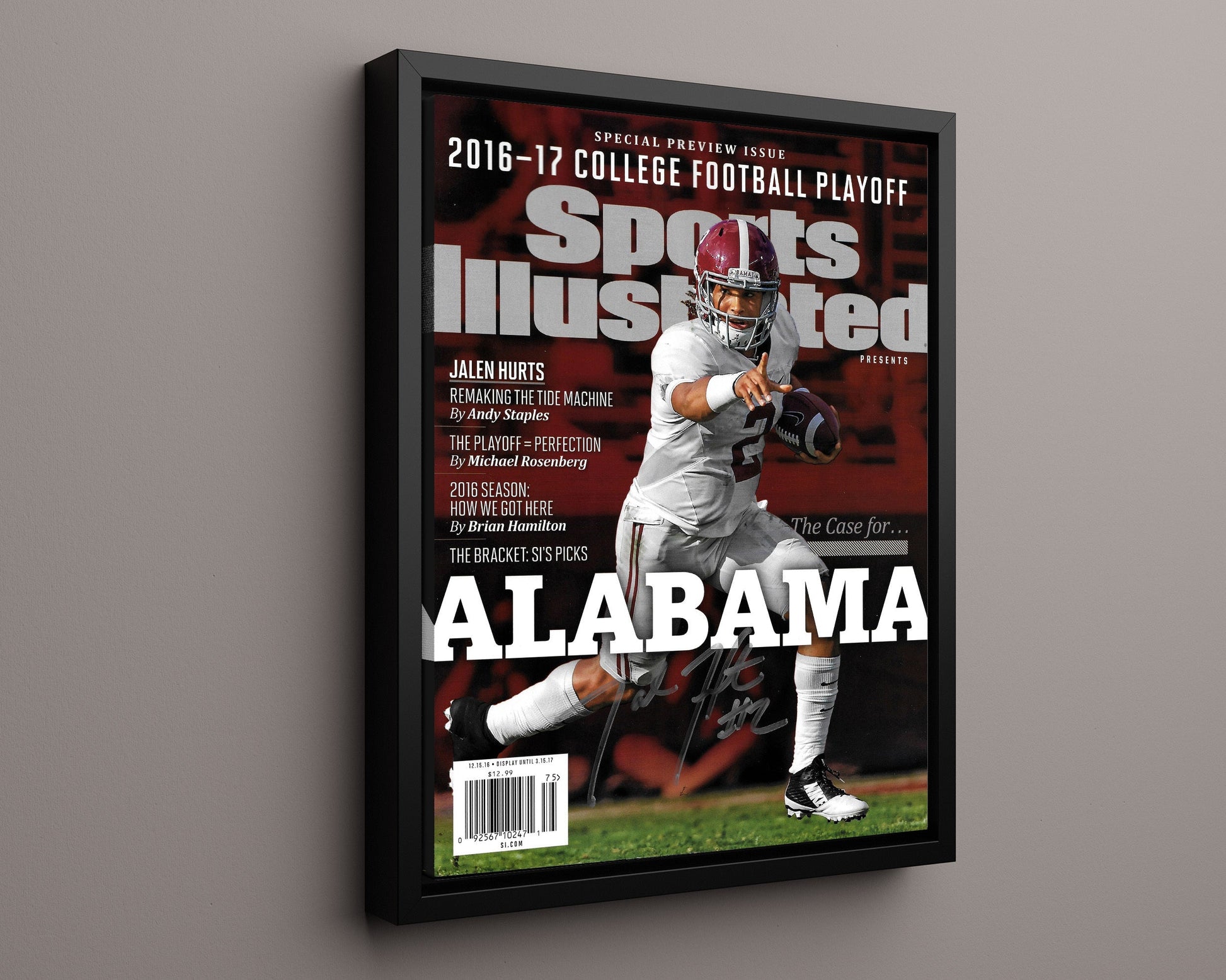 Alabama Autograph SI Print - Jalen Hurts - Playoff Machine College FSPrints Floating Canvas 16x20