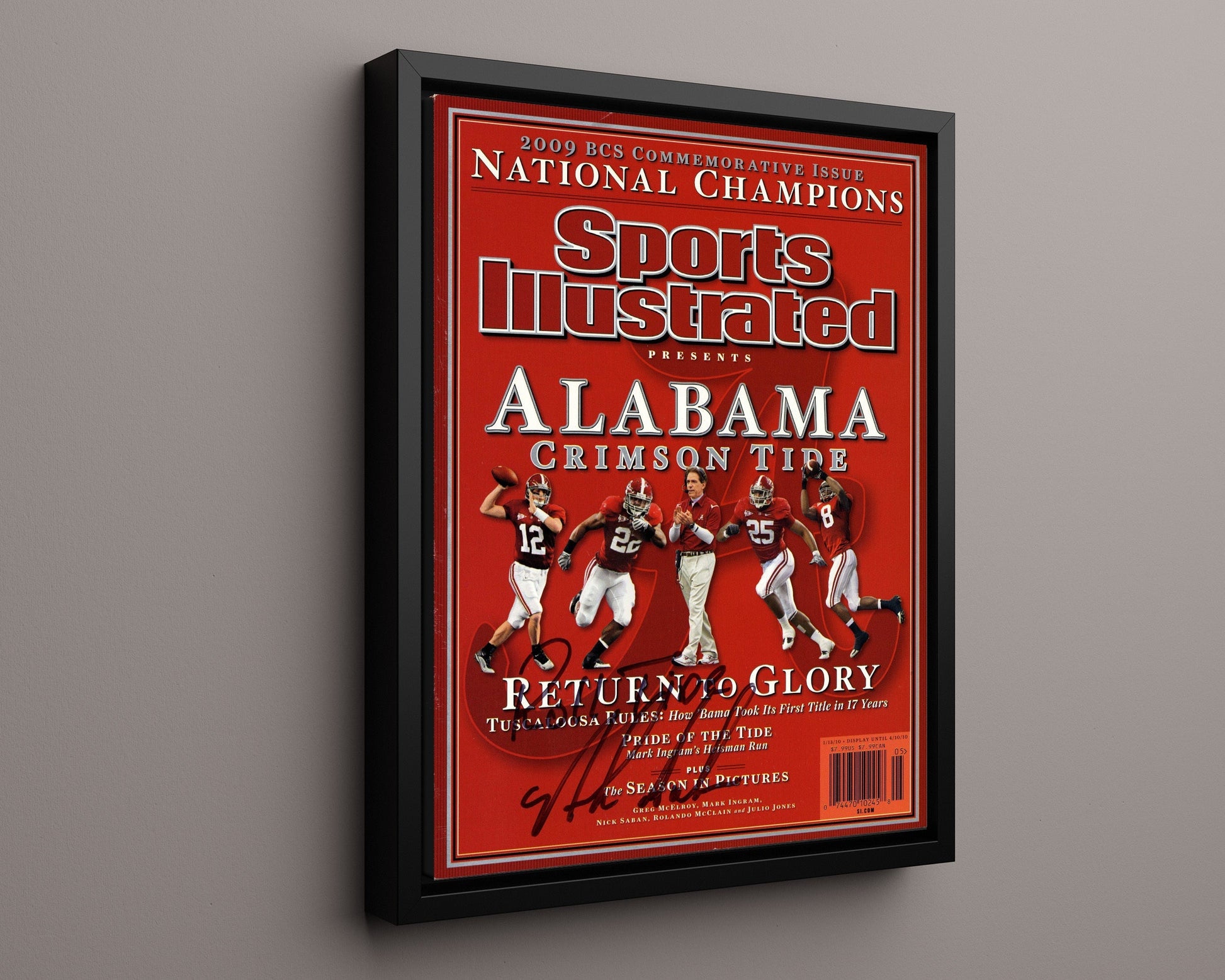 Alabama Autograph SI Print - Nick Saban - Return to Glory 2009 College FSPrints Floating Canvas 16x20