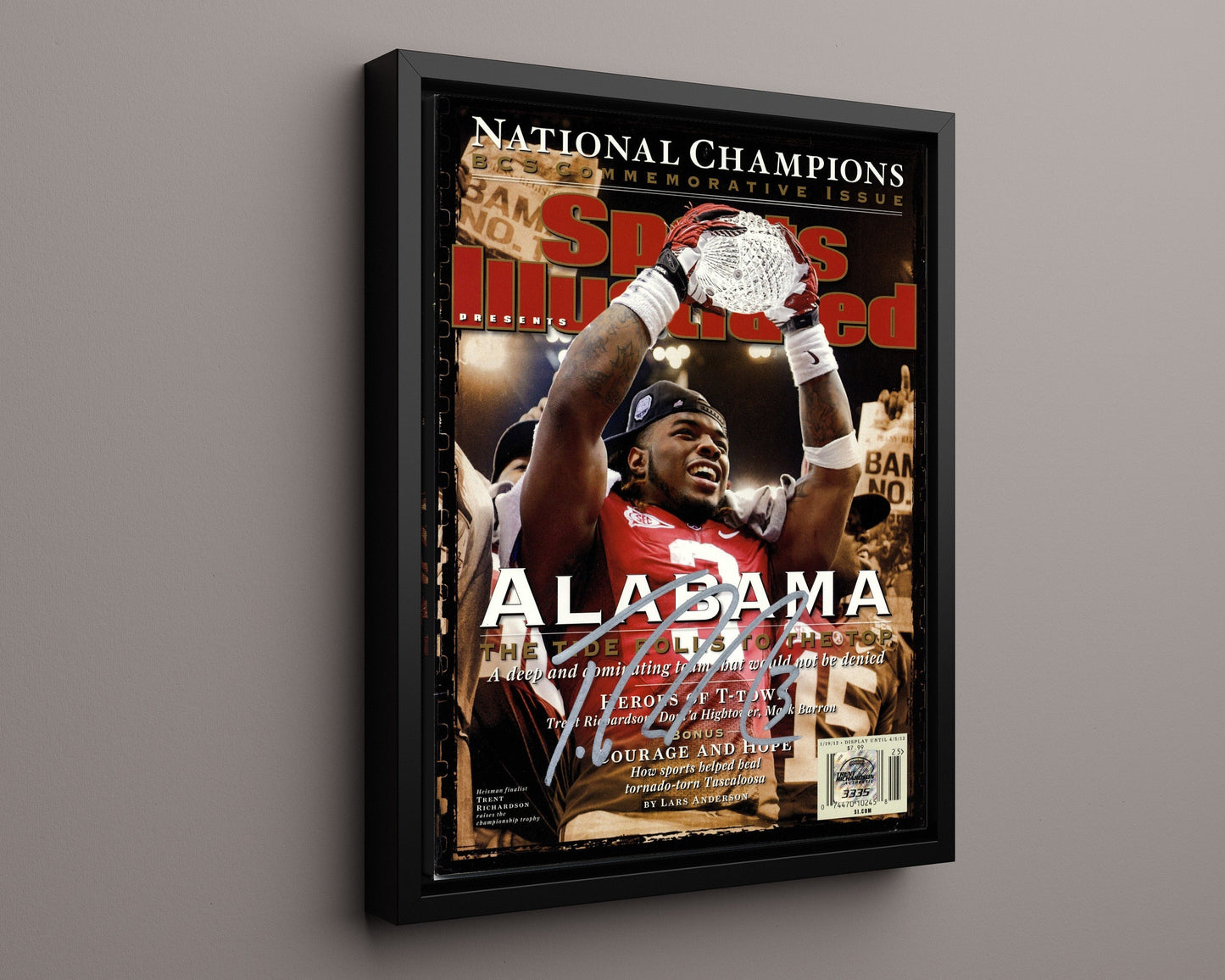 Alabama Autograph SI Print - Trent Richardson - Tide Rolls to the Top College FSPrints Floating Canvas 16x20
