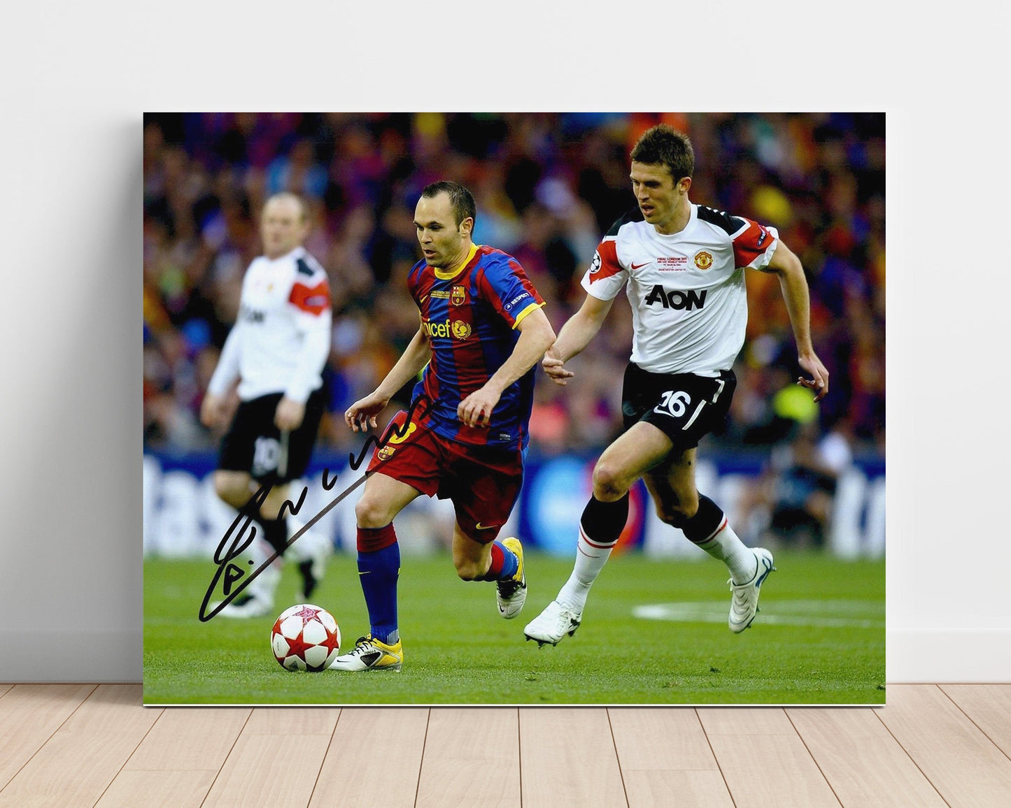Andres Iniesta Autograph Print - Barcelona - Champions League Drive